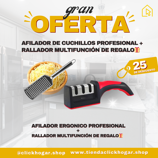 AFILADOR DE CUCHILLOS PROFESIONAL + RALLADOR MULTIFUNCIÓN DE REGALO🎁